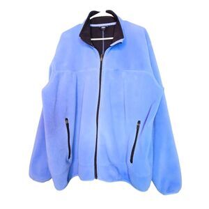 Lands' End Periwinkle Blue Black inside Full Zip Fleece Cozy Jacket Size XL